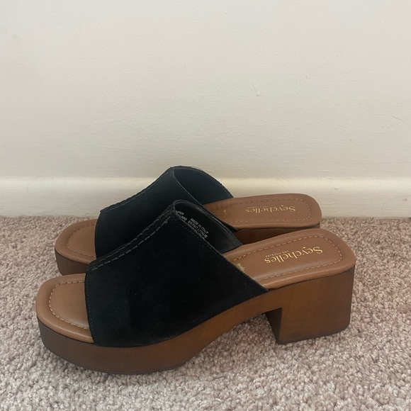 Seychelles Black and Brown Mules with Chunky Heel - Picture 6 of 7